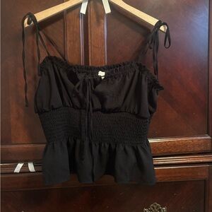 Topshop Black Smocked Crop Top